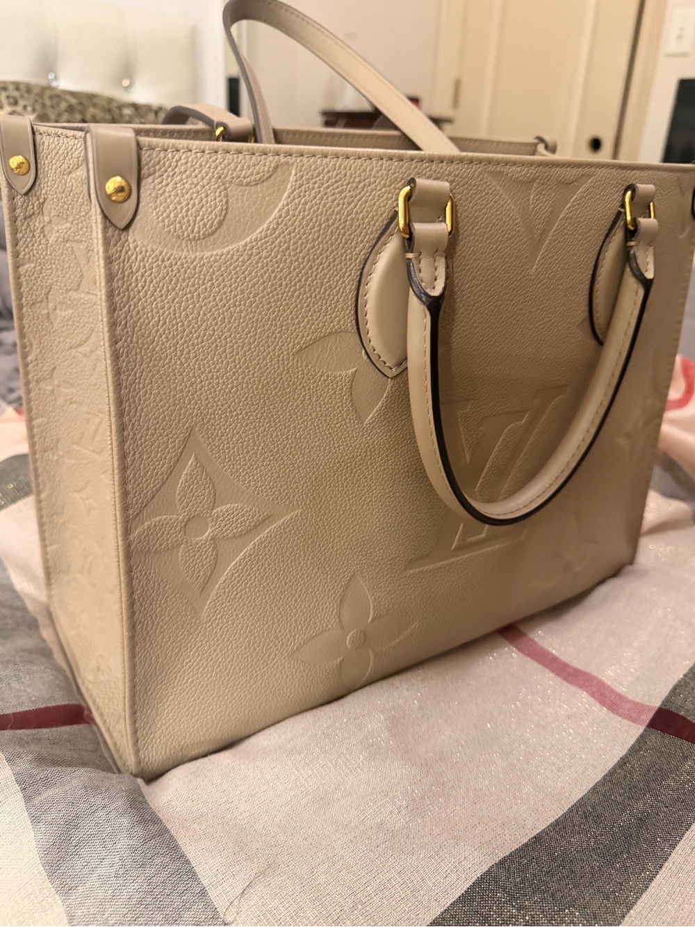 Louis Vuitton Cream Embossed Monogram Leather Tote